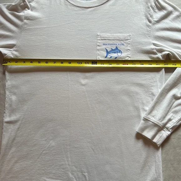 Southern Tide The Skipjack Long Sleeve Tee in Bright White/Carolina Blue, Size M - Picture 7 of 12